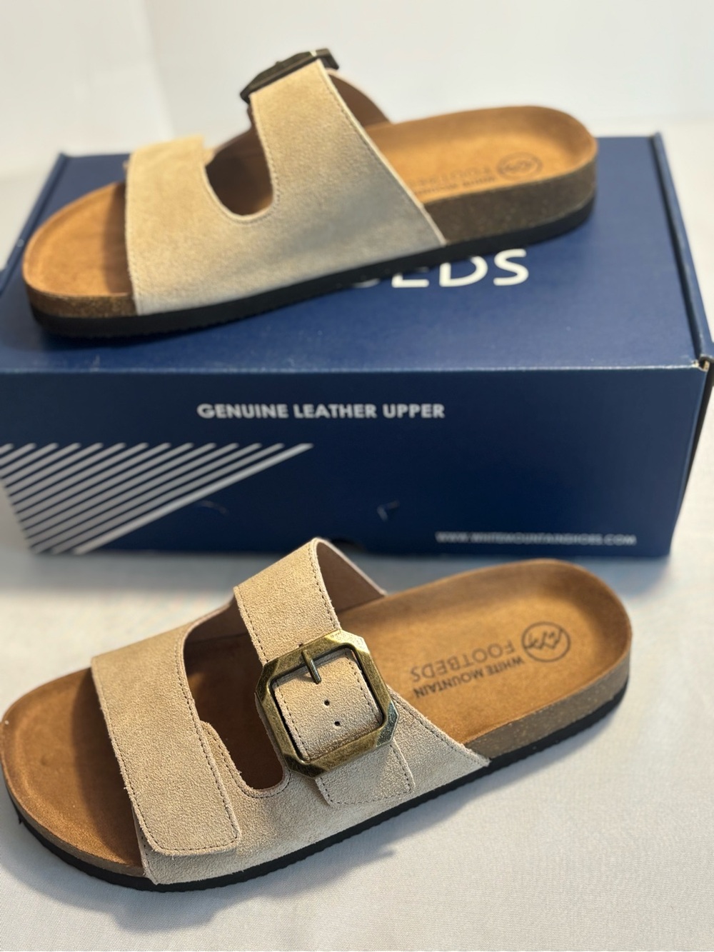 White Mountain Hayloft Beige Suede Double‑Strap Buckle Sandals 8 New - Picture 2 of 7